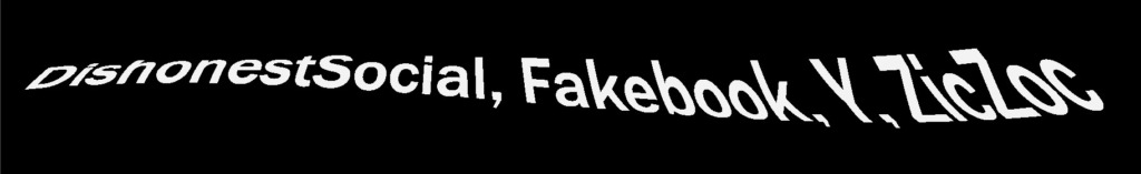 Verzerrte Titelzeile mit satirisch verfremdeten Social-Media-Namen wie "DishonestSocial", "Fakebook", "X" und "ZicZac" als Symbolbild für Desinformation und Hass in sozialen Medien